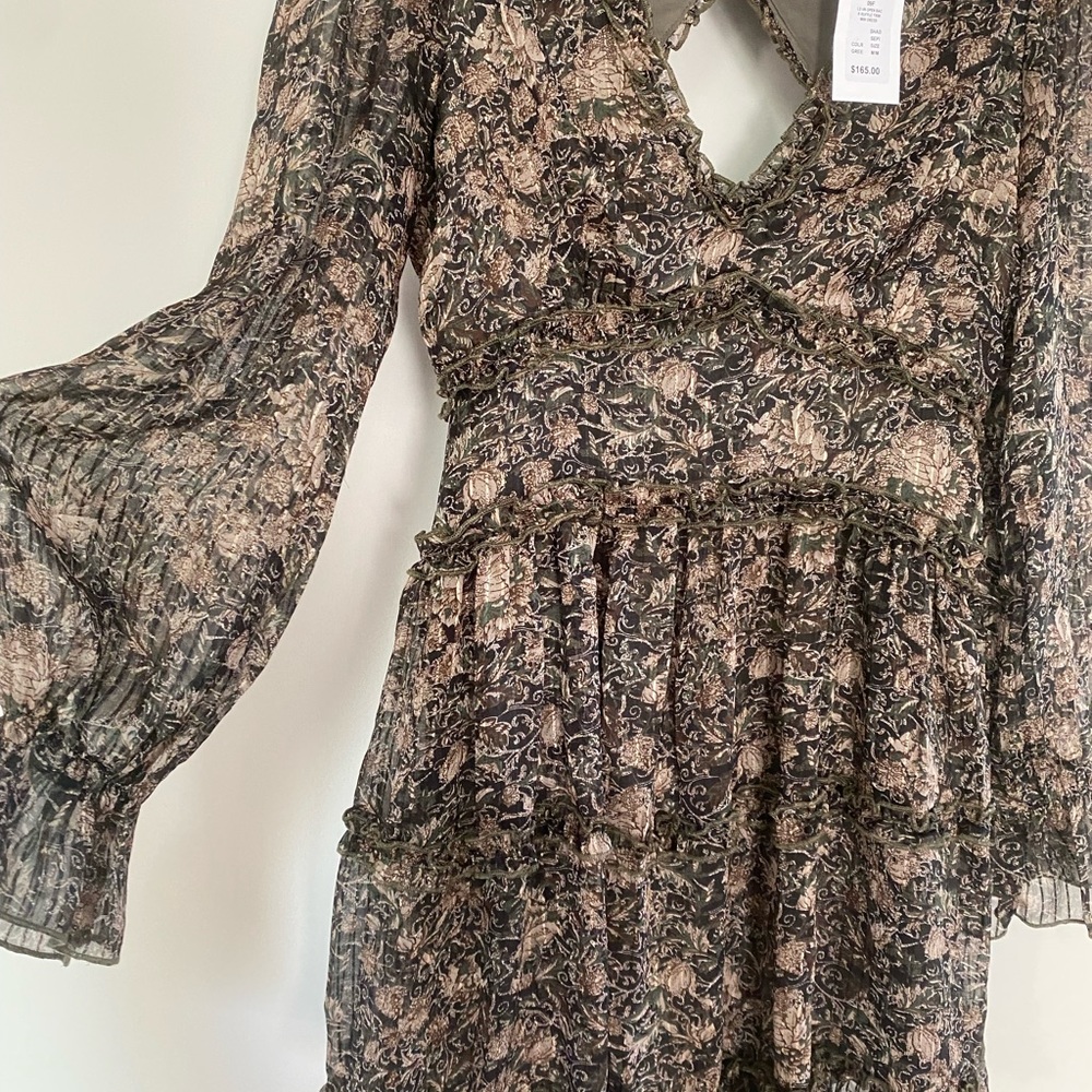 Honey Open Back Green and Black Print Dress